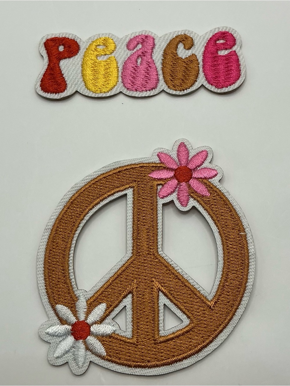 2 FUN MOTIVATIONAL IRON OR SEW ON PATCHES PEACE NWOT